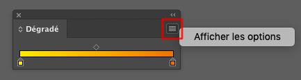 Indesign Options de la fenêtre Dégradé