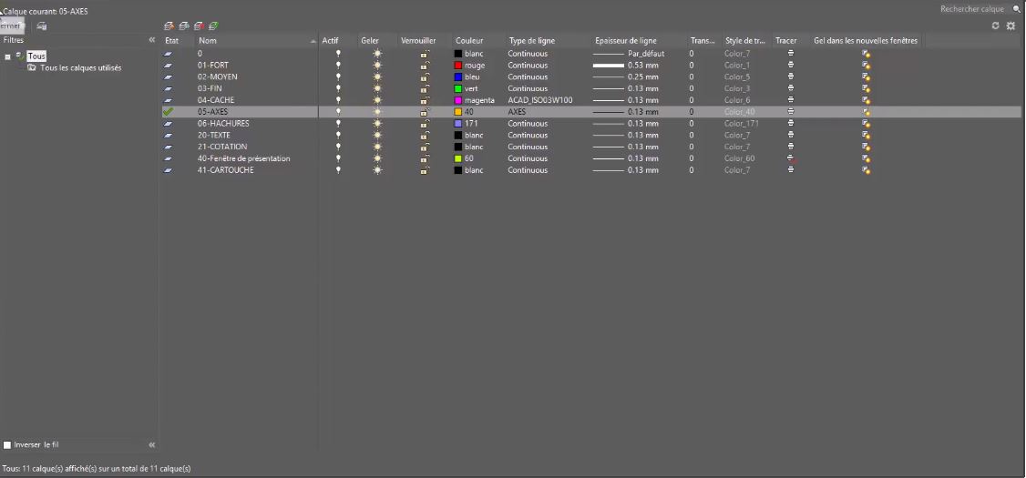 parametre calque autocad